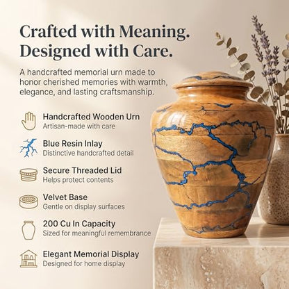 Handcrafted Decoarative Wooden Urns for Human Ashes Adult Male Female, Wooden Urn Box for Pets, Memorial Urn, Funeral Cremation Urn Jar Wooden - (Large 200 cu/in) - size: Large