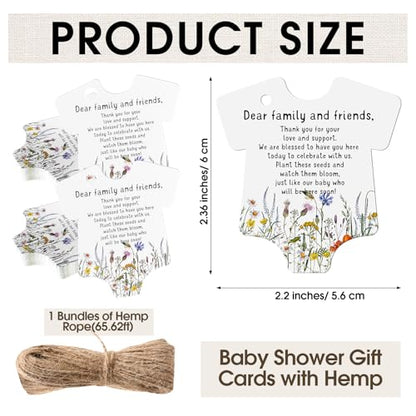 Fumete 25 Sets Wildflower Baby Shower Seed Packets Party Favors for Guests Baby in Bloom Favors Decorations Burlap Bags with Drawstring Thank You Cards and Twine, No Seeds (Wildflower) - style: Wildflower