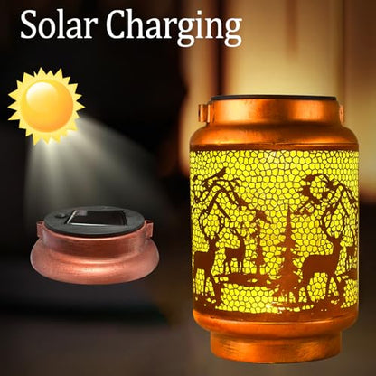 Solar Lanterns Outdoor Waterproof Gifts for Women Grandma Gifts | HanGing Solar Lantern for Mom Christmas Garden Decor Solar Hanging Lantern Metal for Patio Yard Festival Pathway Landscape - style: Round Deer