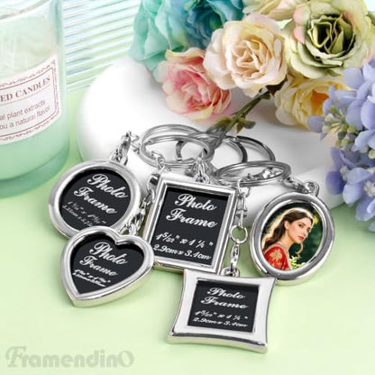Framendino, 10 Pack Mini Photo Keychain Set Metal Frame Pictures Holder Detachable Key Chains DIY Locket Rings for Wedding Birthday Gift