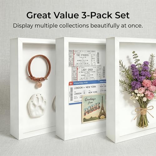 3 Pcs 8x10 Inch Shadow Box Frames Acrylic,Shadow Box Frame Display Cases,Cases for Pressed Flowers Keepsakes Tickets Photos (White) - color: White