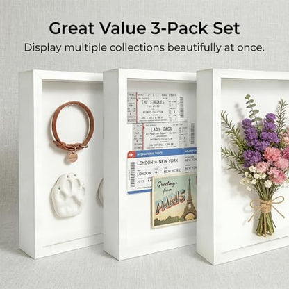 3 Pcs 8x10 Inch Shadow Box Frames Acrylic,Shadow Box Frame Display Cases,Cases for Pressed Flowers Keepsakes Tickets Photos (White) - color: White