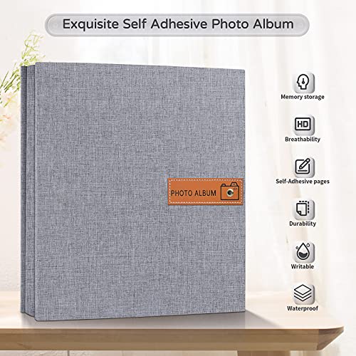 Popotop Large Photo Album Self Adhesive 4x6 5x7 8x10 Scrapbook Album DIY Picture Book,Gifts for Mom,Family Baby and Wedding,with Metal Pen and Plastic Board - color: Grey, size: 11.5"x10.6"40pages