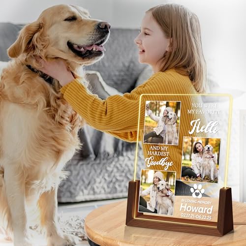 Personalized Dog Memorial Gifts, Custom Acrylic Light Up Picture Frame | Custom Pet Loss Gifts Cat Pet Memorial Gifts with Pictures for Pet Lover, Loss of Dog Sympathy Gifts - color: style-2