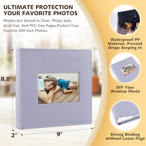 Photo Album Hold 200 4x6 Photos with Front Window for DIY (Purple) | Memo Writing Space,Suede Faux Leather Picture Albums, Picture Book 200 Pockets Fits 4x6 Photo, Travel Wedding Memories - color: Purple