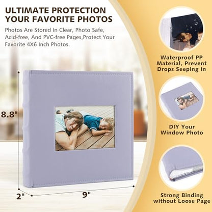 Photo Album Hold 200 4x6 Photos with Front Window for DIY (Purple) - color: Purple