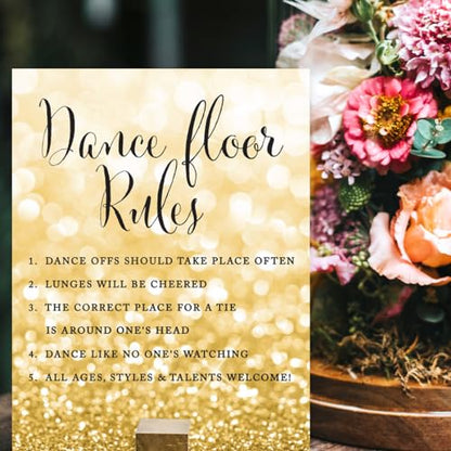 Andaz Press Wedding Party Signs, Glitzy Gold Glitter, 8.5x11-inch, Dance Floor Rules, 1-Pack - color: Activities Dance Floor