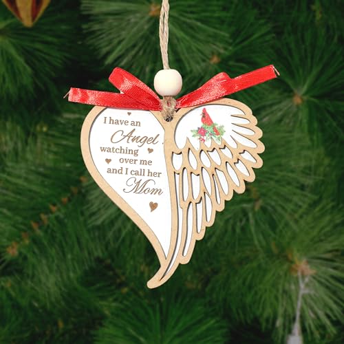 Mom Memorial Angel Wing Ornament - I Have an Angel Mom, Christmas Sympathy Gift for Loss of Mother, Cardinal Memorial Gift - style: S01