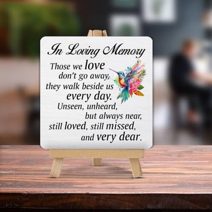 Memorial Decor in Loving Memory Quotes Hummingbird Wood Sign with Easel Hummingbird Decorations for Home Desk Shelf Table