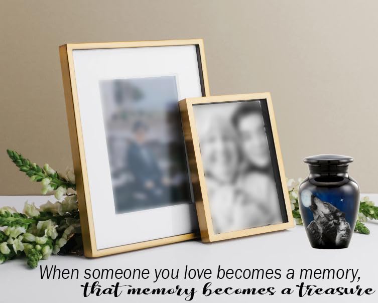 Midnight Wolves Keepsake Urn - 3 Wolves Mini Cremation Urn for Ashes - Wolves Howling at The Moon Sharing Urn - Wolf Urn - Moonlit Wolves Memorial Token Urn with Premium Box & Bag (Keepsake) - size: Mini (Keepsake)
