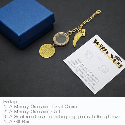 2026 Graduation Tassel Charm Photo Frame with Angel Wings, Gold - color: Gold