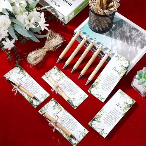 Ctosree 100 Sets Memorial Funeral Favors Include Green Leaf Sympathy Cards and Bamboo Ballpoint Pens Funeral Thank You Favors for Guest Sympathy Remembrance Gifts for Loss of Loved One