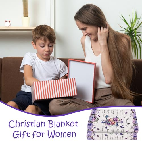 Wxiben Christian Blanket Gifts for Women - Religious Faith Bible Baptism Gift, Catholic Christmas Birthday Gifts for Mom Sister Friend, Purple Flower Cross Inspirational Soft Throw Blanket 59"X 51"