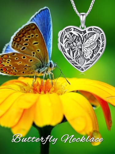 Dorunmo Locket Necklace 925 Sterling Silver Pictures Photo Keep Someone Near to You Custom Lockets Mother's Day Jewelry Personalized Photo Locket Gifts - color: I-Butterfly, style: Locket Only