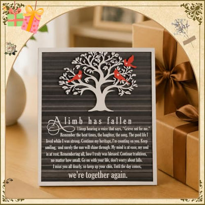 A Limb Has Fallen” Memorial Tree Plaque – Sympathy Gift for Loss of Mom, Dad, or Loved One – Rustic Wooden Family Tree Sign for Bereavement, Funeral, Remembrance or Condolences - style: A Limb Has Fallen