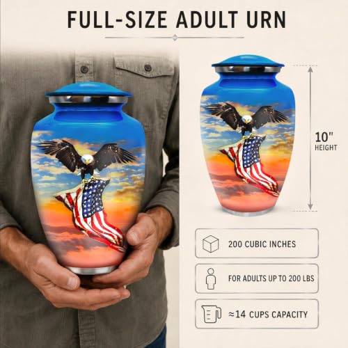 Urns for Human Ashes Adult Man - Large Patriotic Cremation Urn for Ashes Adult Male & Female - Memorial Funeral Urn, 200 Cubic Inches (Denim Blue, Large)