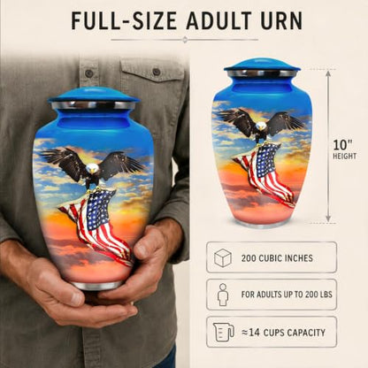 Urns for Human Ashes Adult Man - Large Patriotic Cremation Urn for Ashes Adult Male & Female - Memorial Funeral Urn, 200 Cubic Inches (Denim Blue, Large)