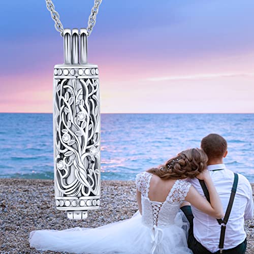 shajwo Cylinder Cremation Jewelry Tree of Life Urn Ashes Necklace for Women Men Vial Cremation Ash Pendant Loved One Memorial Jewelry - color: Silver