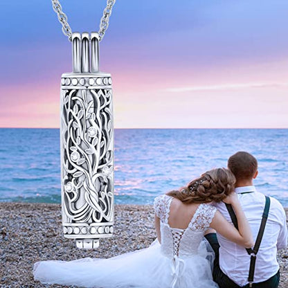 shajwo Cylinder Cremation Jewelry Tree of Life Urn Ashes Necklace for Women Men Vial Cremation Ash Pendant Loved One Memorial Jewelry - color: Silver