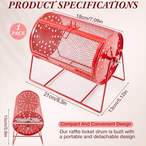 Teenyyou Raffle Drum Holds 600 Tickets, Metal Ticket Wheel Spinner with Stand, Raffle Tickets Cage for Games Events, Parties, School Drawings(Integrated Rotary,Red,7.09" X 4.72", Small) - color: Red, size: 7.09" X 4.72", Small, style: Integrated Rotary