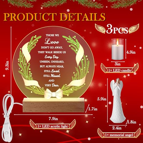 Memorial Gift Loss of Mother, Acrylic LED Candle Angel,Round,Pine | Sympathy Bereavement for Grandmother in Heaven, Clear Acrylic Wood Base, Angel Ornament, Mothers Day Remembrance Decor