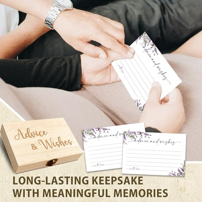 Advice and Wishes Cards Box – 50 Pcs Lavender Well Wishes & Wedding Advice Cards for Bride & Groom, Baby Shower, Birthday, Graduation, Wedding Reception, Retirement -A06 - color: Lavender, size: Set with Wooden Box