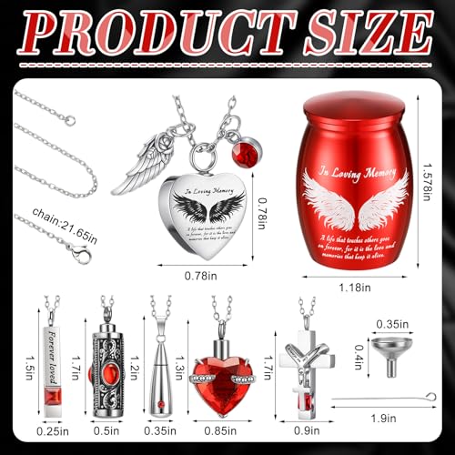 Ecation 12 Set Small Urn Cremation Jewelry Necklaces for Ashes Stainless Steel Keepsake Urns Memorial Locket Mini Ash Holders Waterproof for Human Adult Female Male Family Loved One(Red) - color: Red
