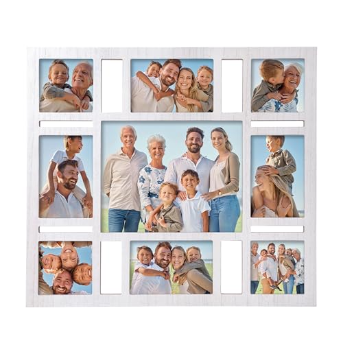 Picture Frame Collage Wall Decor, 4x6 8x10 and 4x4 Display 9 Openings - color: White, size: 9 Opening-Mixed
