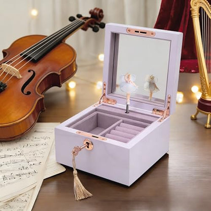 LIHOU PAPAQ Wooden Ballerina Musical Jewelry Box for Girls and Women - Music Chest,Jewelry Storage Box,Gifts for Christmas,Birthday,Valentine's Day and All Holidays