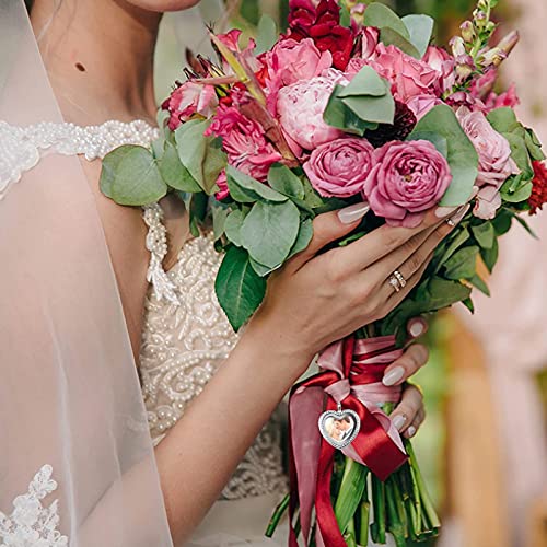WANDIC Rhinestone Photo Charm, Rose Gold Heart Crystal Photo Pendant Bridal Wedding Bouquet Charms Living Floating Memory Locket for 2 Pictures - color: Mixed