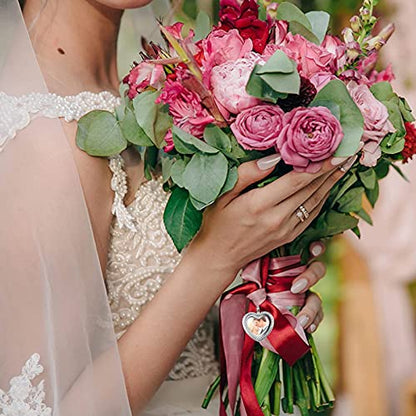 WANDIC Rhinestone Photo Charm, Rose Gold Heart Crystal Photo Pendant Bridal Wedding Bouquet Charms Living Floating Memory Locket for 2 Pictures - color: Mixed