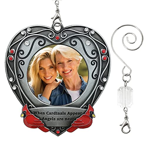 Cardinal Memorial Ornament with Photo – “When Cardinals Appear Angels are Near” Sympathy Gift, Remembrance Christmas Tree Ornament for Loss of Loved One, Pewter Memorial Keepsake with Gift Bag