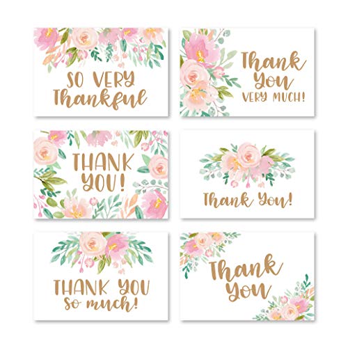 24 Bulk Thank You Cards with Envelopes Blank Cute Thank You Cards | Floral Pink 6 x 4 Appreciation Card for Weddings, Valentines, Anniversary, Small Business, Party Guests, Engagement & Funeral - color: Floral Pink Blush 24 pcs