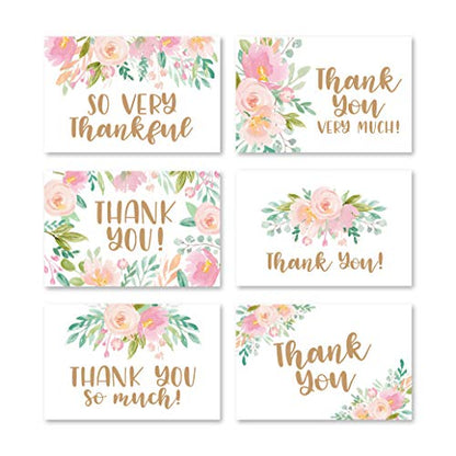 24 Bulk Thank You Cards with Envelopes Blank Cute Thank You Cards | Floral Pink 6 x 4 Appreciation Card for Weddings, Valentines, Anniversary, Small Business, Party Guests, Engagement & Funeral - color: Floral Pink Blush 24 pcs