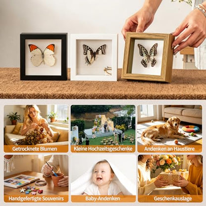 4x4 Mini Shadow Box Frame with Ultra-Clear Glass & Soft Linen Back | With Push Pins, Deep 1.2" Brown Shadow Box Display Case – Display on Tabletop or Wall for Insect, Photo, Flower, Keepsakes - color: Brown+high Definition Panel + Shatter-proof Packaging,