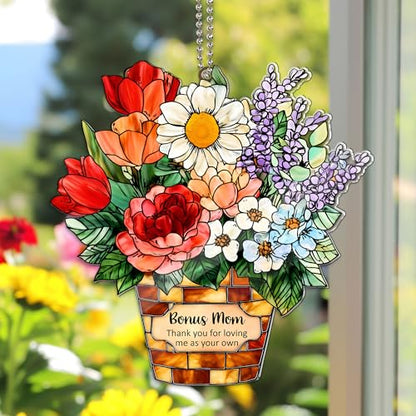 Bonus Mom Acrylic Suncatcher with Card, Bonus Mom Gifts from Daughter Son, for Stepmom Bonus Mom, Birthday Gifts for Stepmom, Stepmother - color: Bonus Mom