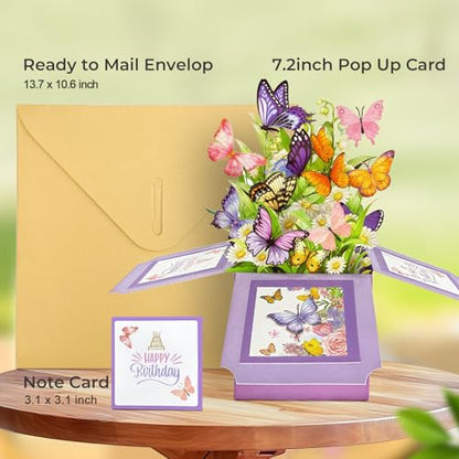 Birthday Cards for Women, Butterfly Pop Up Card Box | Happy Birthday Gifts Cards for Women, Daughter, Mom, Sister, Friend, Butterflies Greeting Card with Blank Notecard & Envelope - color: Happy Birthday Butterfly