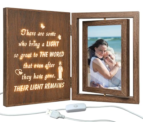 EYITUPC Lighted Wood Memorial Photo Frame: Sympathy, Their Light Remains - color: Their Light Remains