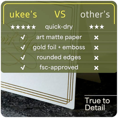 ukee's Elegant Thank You Cards, Gold Foil, 100 Cards with Envelopes | 3.5x5 Blank Notes, Quick Dry Matte Art Paper, Gold Seal Stickers, Bulk Set for Wedding, Baby Shower, Graduation, Business
