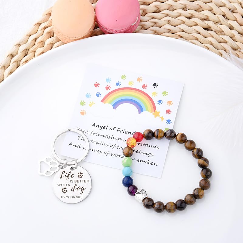 Sisadodo Rainbow Bridge Dog Memorial Gifts for Loss of Dogs Cats Rainbow Bridge Bracelet Keychains Paw Crystal Sun Catcher - color: Keychain Bracelet and Rainbow Card