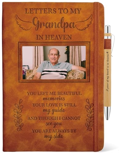 Grandpa Grieving Gift, Sympathy Condolence Remembrance Memorial Gifts | Letters To My Grandpa In Heaven Faux Leather Journal Window Cover 200 Pages A5 Lined for Family Friend Who Loss of Grandpa - style: Grandpa