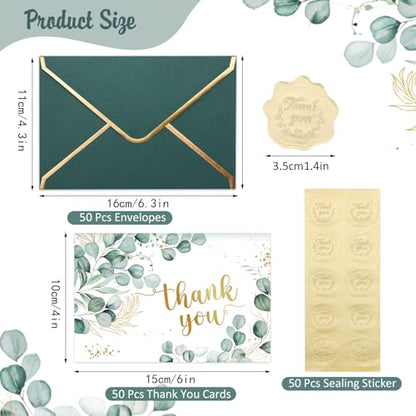 50 Pack Thank You Cards with Envelopes, 4x6 Inch Thank You Cards Bulk - style: Eucalyptus Leaves