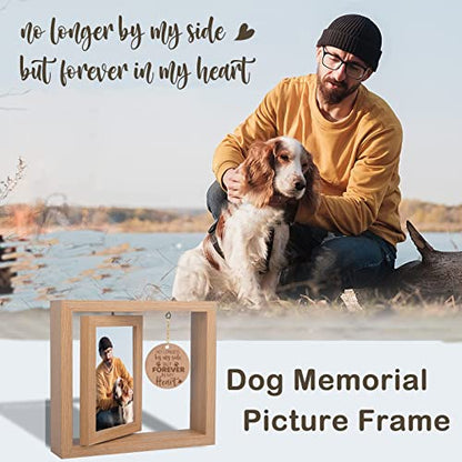 Andthen Dog Memorial Picture Frame with Pet Hair Keepsake Fur Jar & Pet Paw Print Kit- Dog Memorial Gifts, Pet Loss Gifts Wooden Rotating Picture Frame 4 X 6