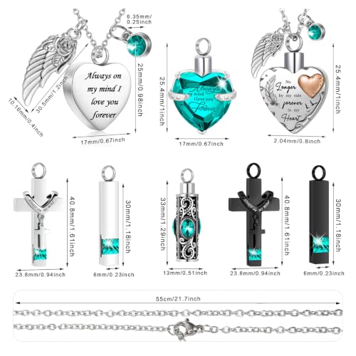 Henoyso 9 Pcs Cremation Urn Necklace for Ashes Heart Cross - color: Light Green