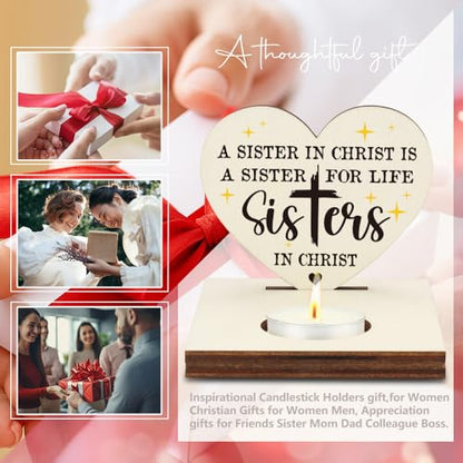 Sisters in Christ Candle Holder, Appreciation Sister Bestie Gift, Christian Friendship Gift for Women Work Friends, Bible Study, Faith Keepsake, Friendship Christmas Candlestick Holders-LATZ17 - color: Wood Sisters in Christ