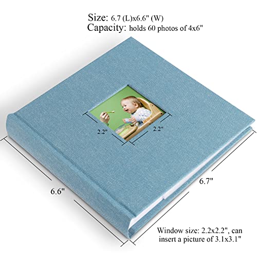 1DOT2 Small Photo Album 4x6, Hold 60 Photos with Memo, Cyan Blue | Vertical Slip-in Pockets, Linen Cover with Writing Space, For Wedding Baby Mother's Day - color: Cyan Blue, size: 4x6