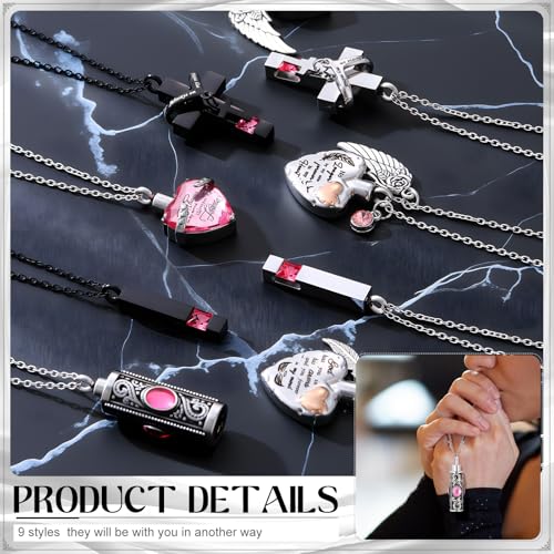 Henoyso 9 Pcs Cremation Urn Necklace for Ashes Heart Cross - color: Rose Pink