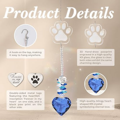 Pet Memorial Suncatcher, Dog Memorial Gifts, Pet Loss, Pet Sympathy, Thoughtful Dogs and Cats Remembrance, Bereavement Gifts - Blue - color: Blue