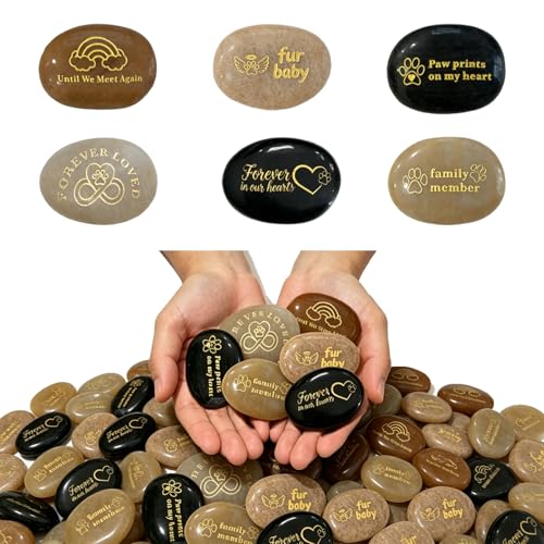 12 Pcs 1.97 Inches Pet Memorial Stone for Garden, Dog Memorial Gifts for Loss of Dog Sympathy Gift, Rainbow Bridge Remembrance Stone, Dog Grave Markers Outdoor, Bereavement Gift for Cat Passing Away
