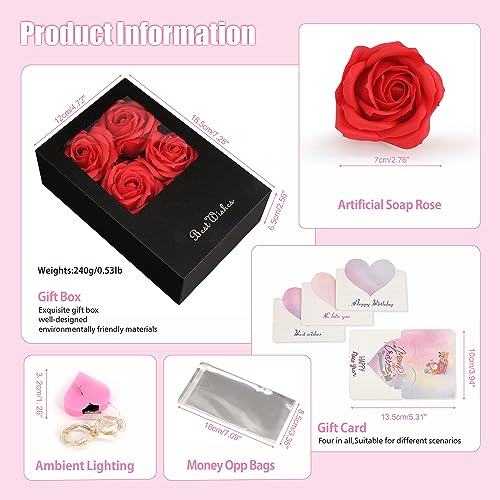 Money Box for Cash Gift Pull, Money Gift Boxes for Cash on Birthday, Christmas, Graduation, Mother's Day, for Husband, Wife, Girlfriend, Mother With Soap Rose Flower and Greeting Cards (Black+Red) - color: Black+Red